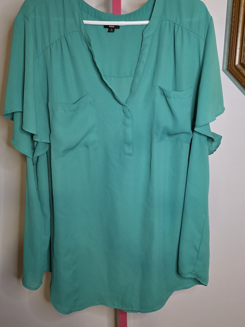 torrid Green V-Neck Flutter Sleeve Tunic Sz 4